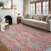 Garvee Modern Multicolor 8x10 Living Room Rug Large Braided Print Area Rug with Non-Slip Backing, Contemporary Indoor Carpet, Foldable Low Pile Floor Cover for Dining Room, Bedroom