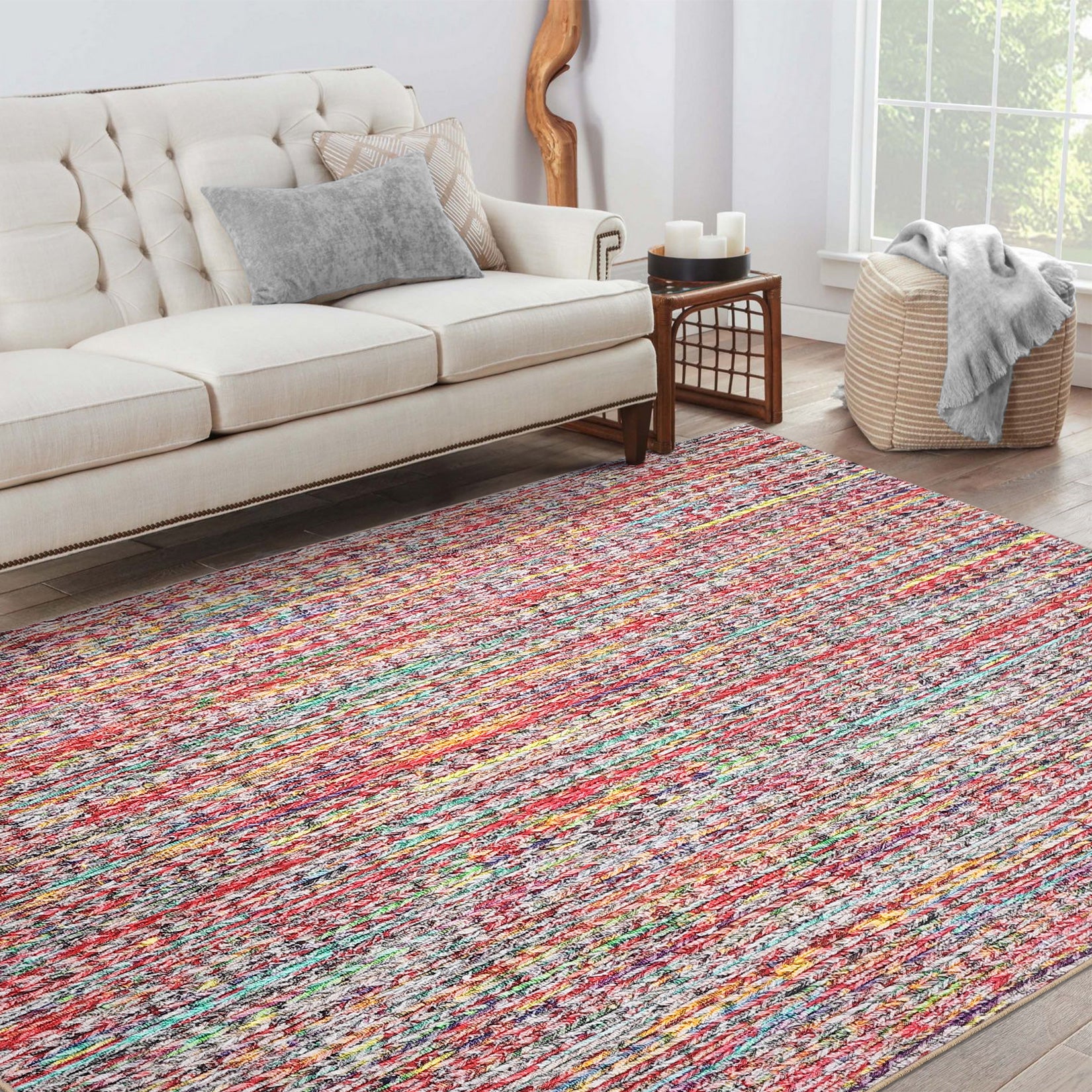 Garvee Modern Multicolor 8x10 Living Room Rug Large Braided Print Area Rug with Non-Slip Backing, Contemporary Indoor Carpet, Foldable Low Pile Floor Cover for Dining Room, Bedroom
