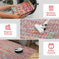 Garvee Modern Multicolor 4'-Round Area Rug Braided Print Circle Rug with Non-Slip Backing, Contemporary Indoor Carpet, Foldable Low Pile Floor Cover for Bedroom, Living Room