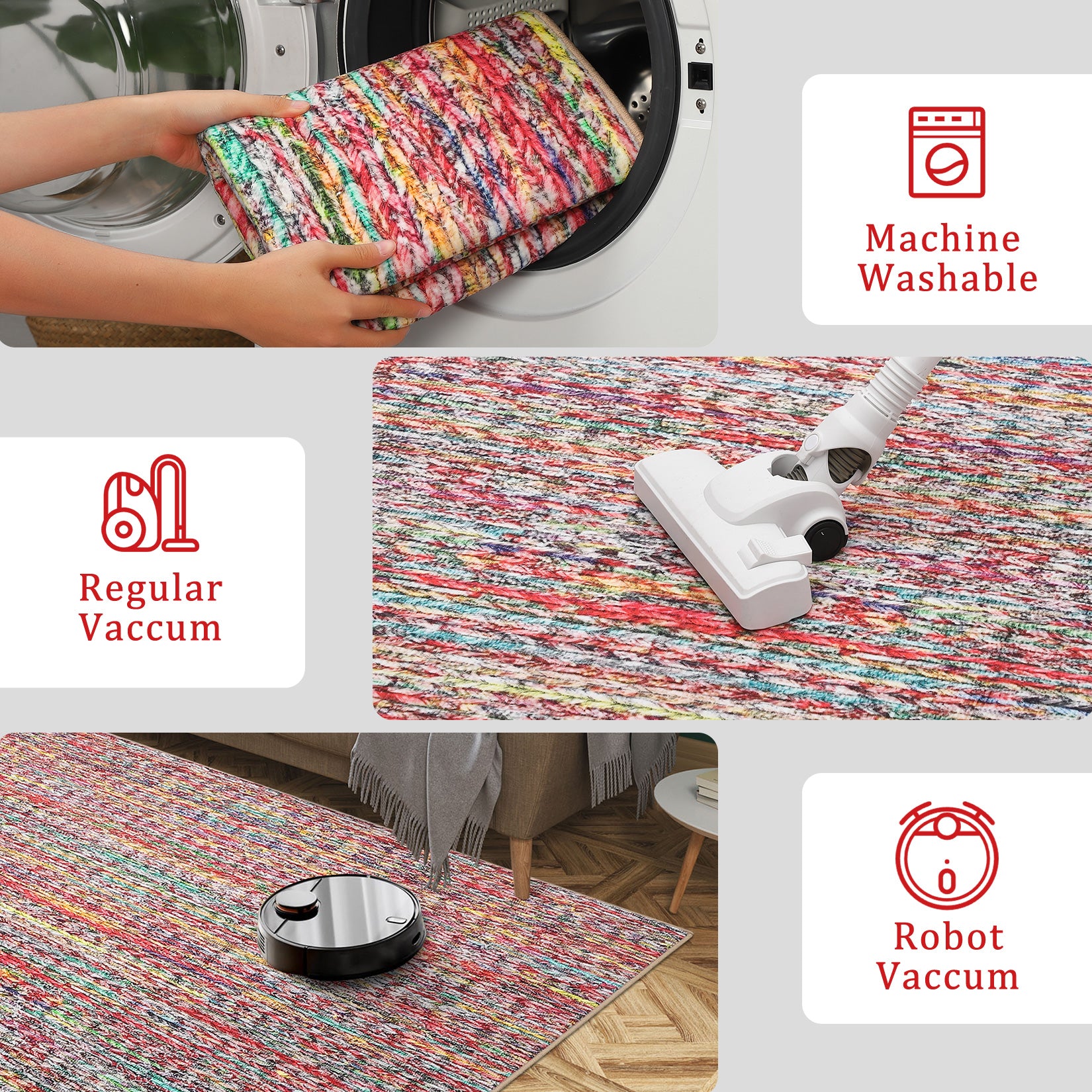 Garvee Modern Multicolor 8x10 Living Room Rug Large Braided Print Area Rug with Non-Slip Backing, Contemporary Indoor Carpet, Foldable Low Pile Floor Cover for Dining Room, Bedroom