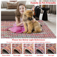 Garvee Modern Multicolor 4'-Round Area Rug Braided Print Circle Rug with Non-Slip Backing, Contemporary Indoor Carpet, Foldable Low Pile Floor Cover for Bedroom, Living Room