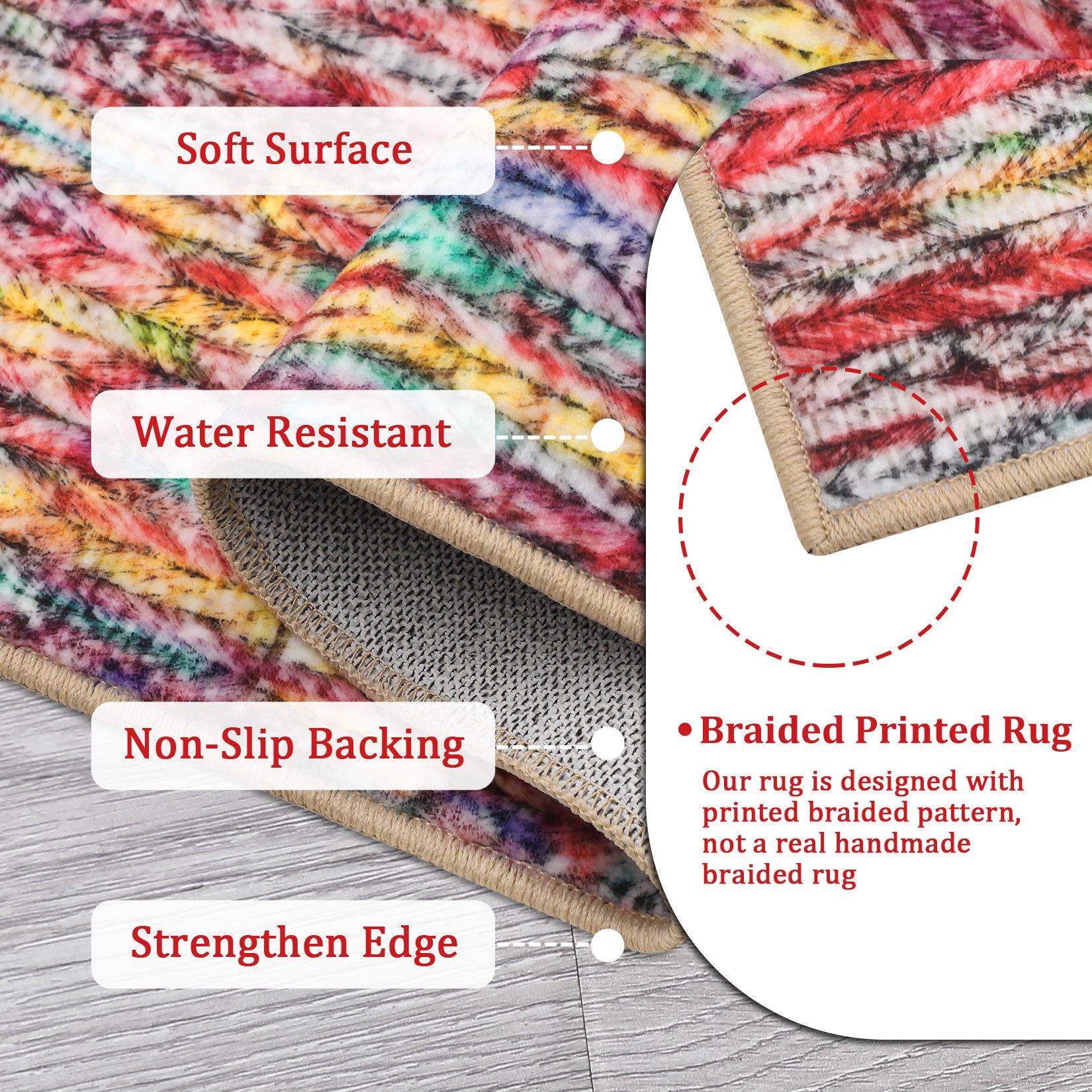 Garvee Modern Multicolor 4'-Round Area Rug Braided Print Circle Rug with Non-Slip Backing, Contemporary Indoor Carpet, Foldable Low Pile Floor Cover for Bedroom, Living Room