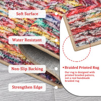 Garvee Modern Multicolor 4'-Round Area Rug Braided Print Circle Rug with Non-Slip Backing, Contemporary Indoor Carpet, Foldable Low Pile Floor Cover for Bedroom, Living Room