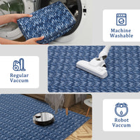Garvee Modern Blue 5x7 Area Rug Braided Print Floor Cover with Non-Slip Backing, Washable Contemporary Indoor Carpet, Foldable Low Pile Throw Rug for Bedroom, Living Room