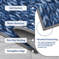 Garvee Modern Blue 6x9 Area Rug Braided Print Throw Rug with Non-Slip Backing, Washable Contemporary Accent Carpet, Foldable Low Pile Floor Cover for Living Room, Bedroom