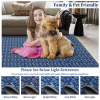 Garvee Modern Blue 9x12 Large Area Rug Braided Print Living Room Rug with Non-Slip Backing, Contemporary Indoor Carpet, Foldable Low Pile Floor Cover for Dining Room, Bedroom