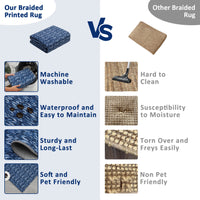 Garvee Modern Blue 9x12 Large Area Rug Braided Print Living Room Rug with Non-Slip Backing, Contemporary Indoor Carpet, Foldable Low Pile Floor Cover for Dining Room, Bedroom