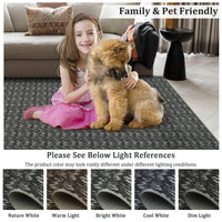 Garvee Modern Black 8x10 Living Room Rug Large Braided Print Area Rug with Non-Slip Backing, Contemporary Indoor Carpet, Foldable Low Pile Floor Cover for Dining Room, Bedroom, Black