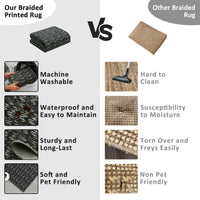 Garvee Modern Black 6x9 Area Rug Braided Print Throw Rug with Non-Slip Backing, Washable Contemporary Accent Carpet, Foldable Low Pile Floor Cover for Living Room, Bedroom