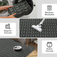 Garvee Modern Black 8x10 Living Room Rug Large Braided Print Area Rug with Non-Slip Backing, Contemporary Indoor Carpet, Foldable Low Pile Floor Cover for Dining Room, Bedroom, Black