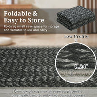 Garvee Modern Black 8x10 Living Room Rug Large Braided Print Area Rug with Non-Slip Backing, Contemporary Indoor Carpet, Foldable Low Pile Floor Cover for Dining Room, Bedroom, Black