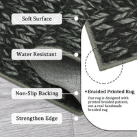 Garvee Modern Black 4'-Round Area Rug Braided Print Circle Rug with Non-Slip Backing, Contemporary Indoor Carpet, Foldable Low Pile Floor Cover for Bedroom, Living Room