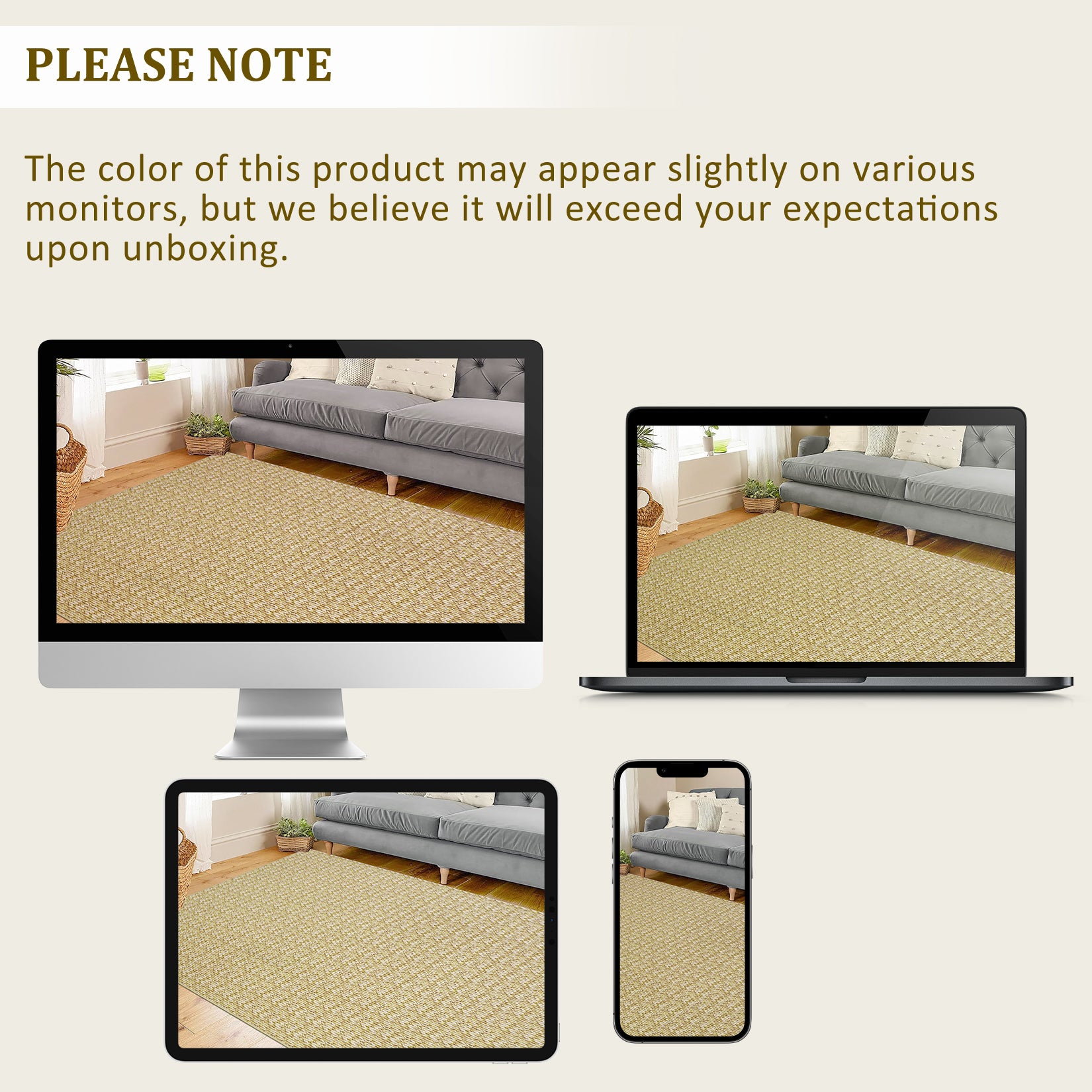 Garvee Modern Camel 8x10 Living Room Rug Large Braided Print Area Rug with Non-Slip Backing, Contemporary Indoor Carpet, Foldable Low Pile Floor Cover for Dining Room, Bedroom