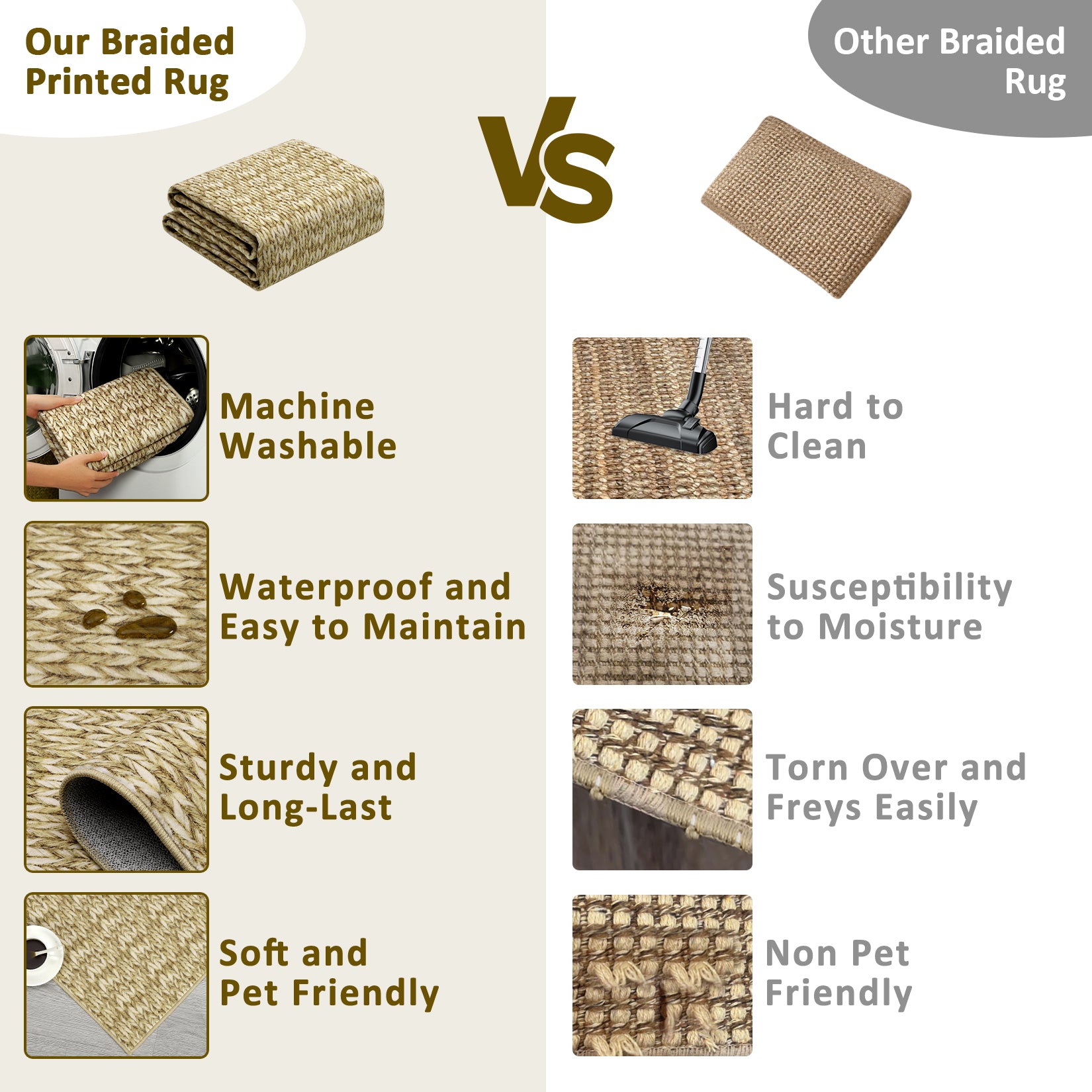 Garvee Modern Camel 9x12 Large Area Rug Braided Print Living Room Rug with Non-Slip Backing, Contemporary Indoor Carpet, Foldable Low Pile Floor Cover for Dining Room, Bedroom