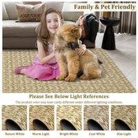 Garvee Modern Camel 10x13 Area Rug Braided Print Accent Carpet with Non-Slip Backing, Washable Contemporary Floor Cover, Foldable Low Pile Indoor Carpet for Bedroom, Living Room
