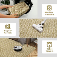 Garvee Modern Camel 8x10 Living Room Rug Large Braided Print Area Rug with Non-Slip Backing, Contemporary Indoor Carpet, Foldable Low Pile Floor Cover for Dining Room, Bedroom