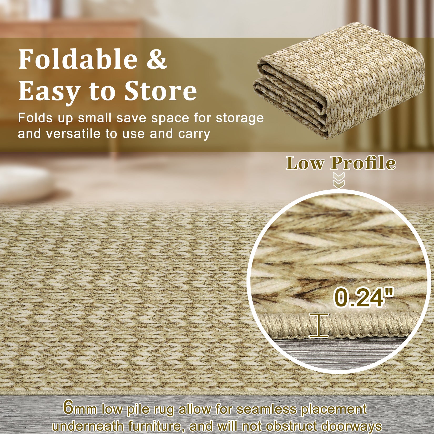 Garvee Modern Camel Oval 3x5 Area Rug Braided Print Floor Cover with Non-Slip Backing, Contemporary Indoor Carpet, Foldable Low Pile Accent Rug for Bedroom, Living Room