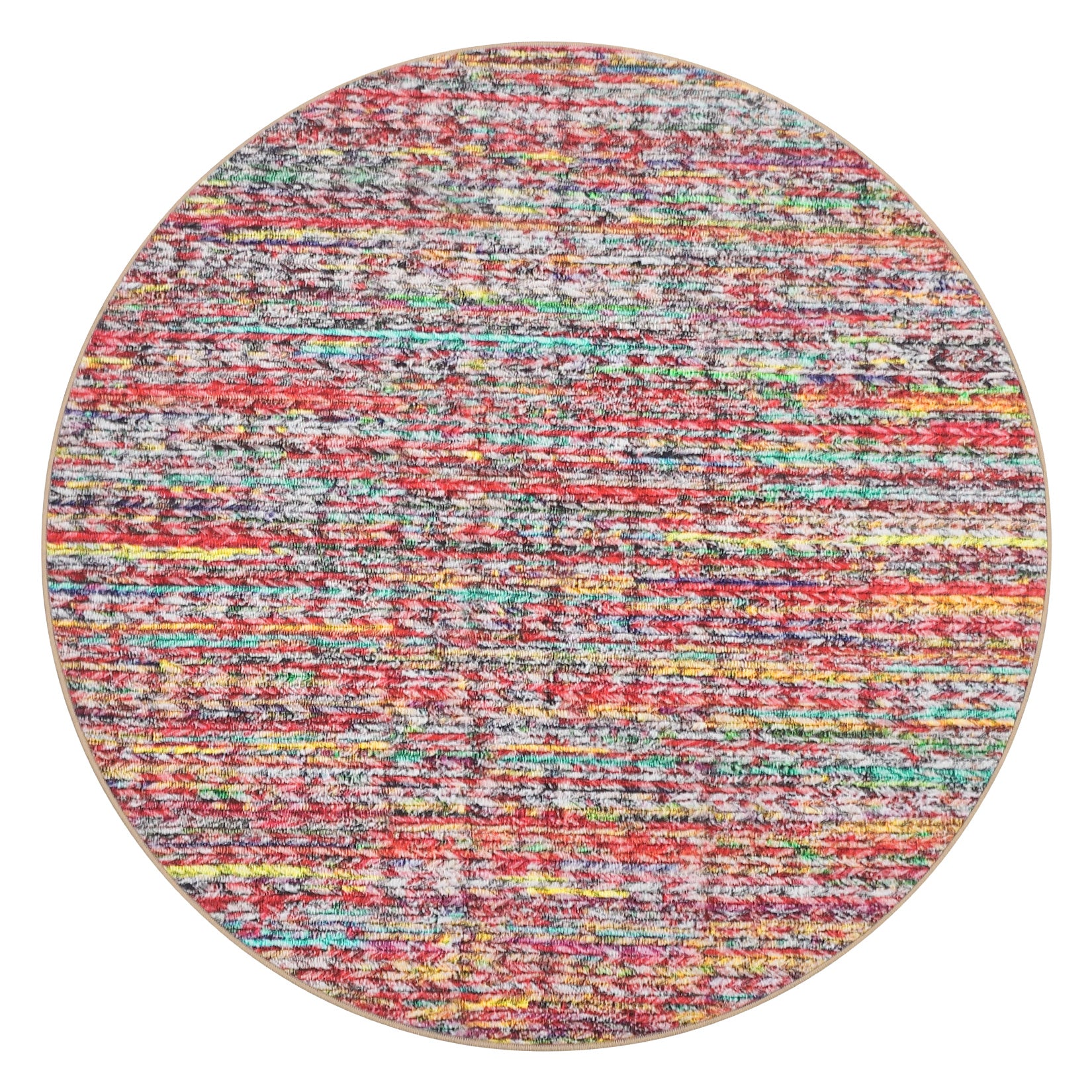 Garvee Modern Multicolor 4'-Round Area Rug Braided Print Circle Rug with Non-Slip Backing, Contemporary Indoor Carpet, Foldable Low Pile Floor Cover for Bedroom, Living Room