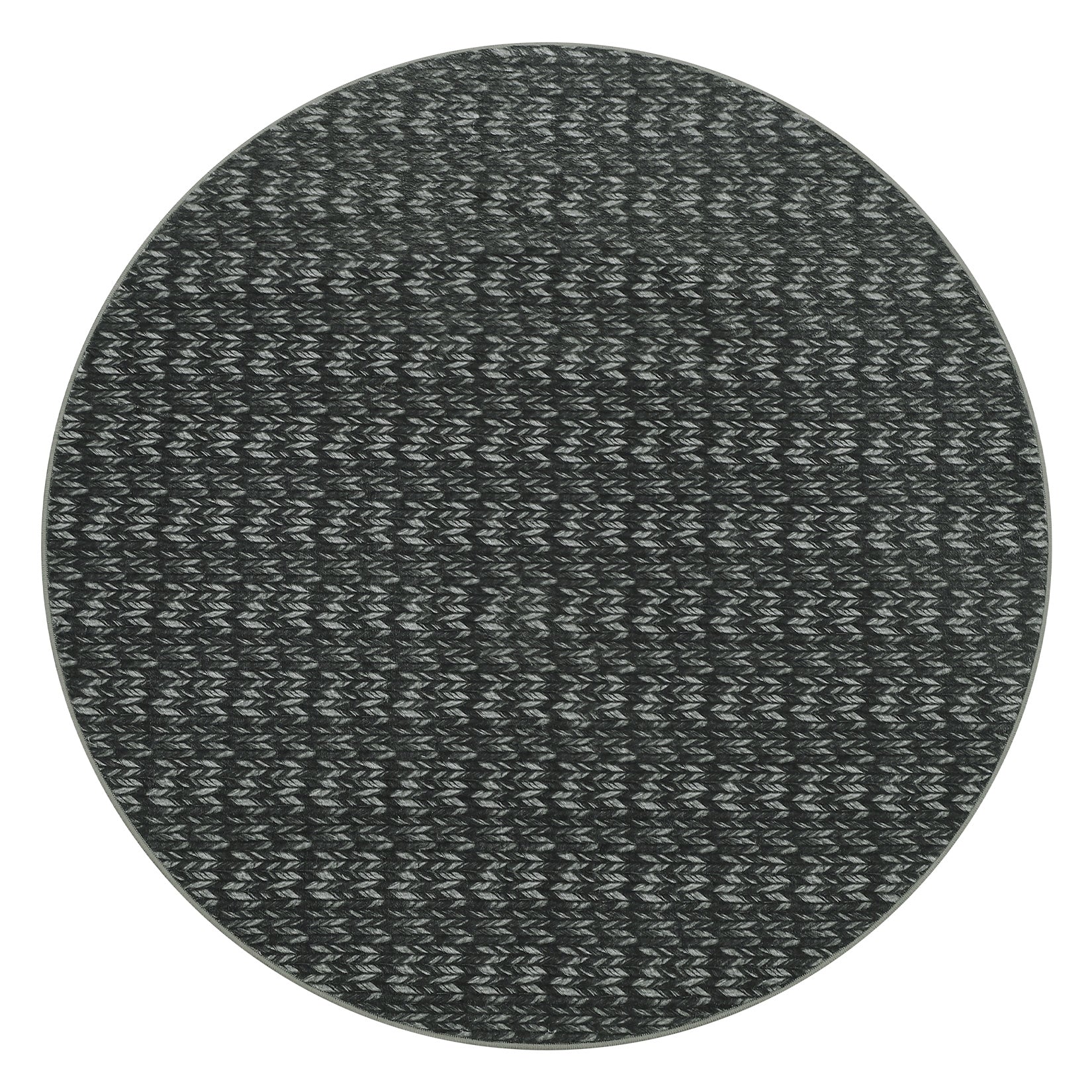 Garvee Modern Black 4'-Round Area Rug Braided Print Circle Rug with Non-Slip Backing, Contemporary Indoor Carpet, Foldable Low Pile Floor Cover for Bedroom, Living Room