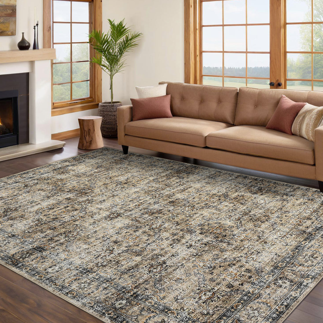Garvee Oriental Vintage Floral Non Slip Area Rug for Living Room Bedroom, Soft and Foldable, Perfect for Home Nursery Office