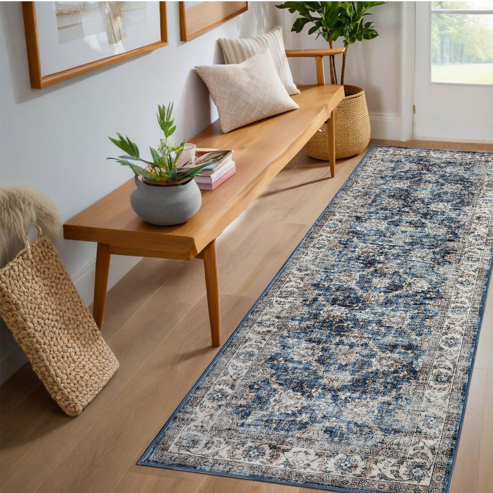 Garvee Oriental Vintage Floral Non Slip Area Rug for Living Room Bedroom, Soft and Foldable, Perfect for Home Nursery Office