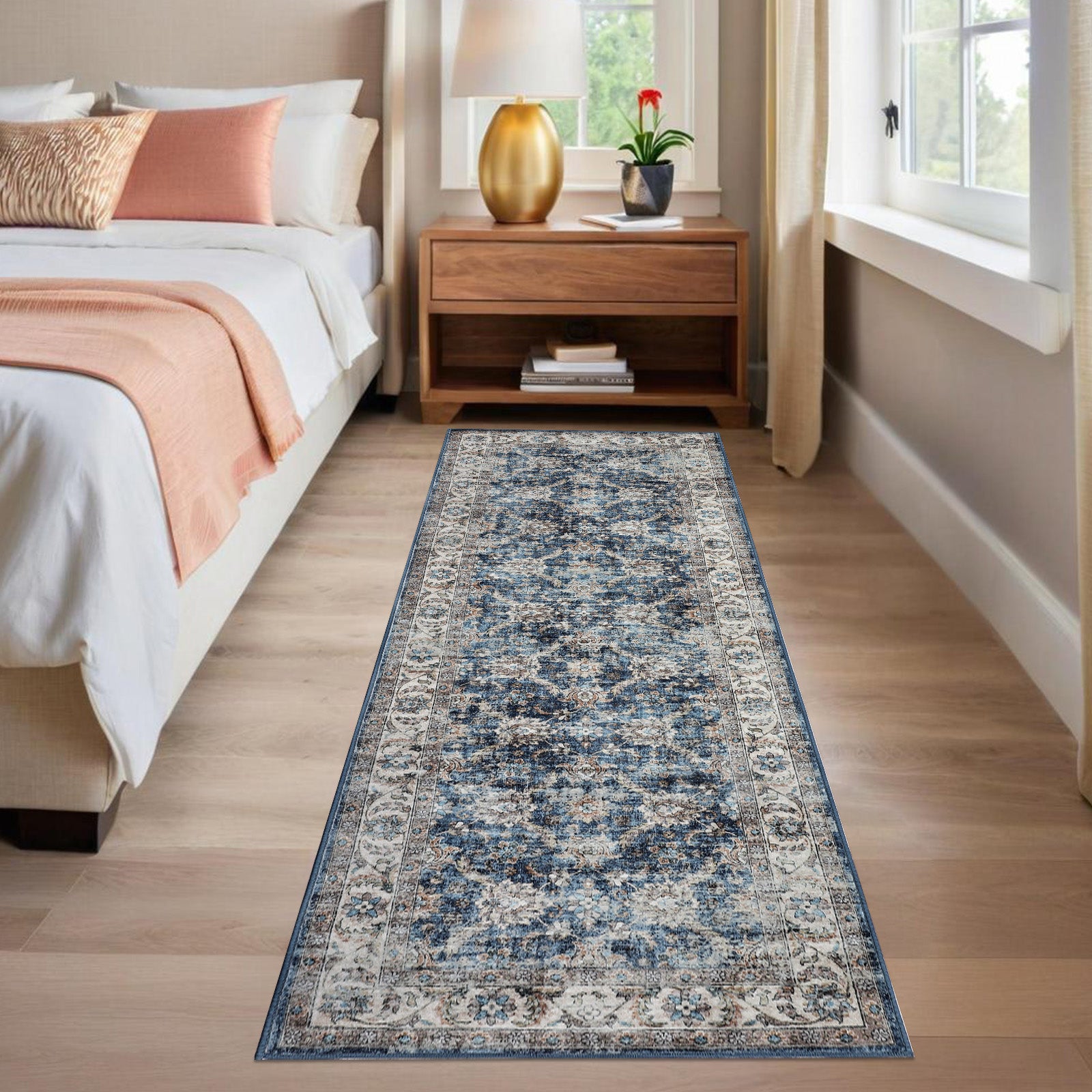 Garvee Oriental Vintage Floral Non Slip Area Rug for Living Room Bedroom, Soft and Foldable, Perfect for Home Nursery Office