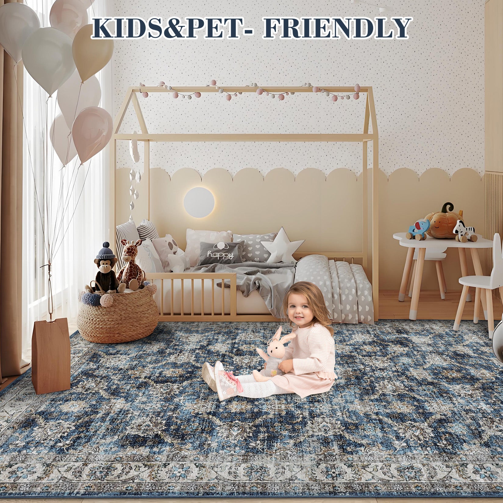 Garvee Oriental Vintage Floral Non Slip Area Rug for Living Room Bedroom, Soft and Foldable, Perfect for Home Nursery Office