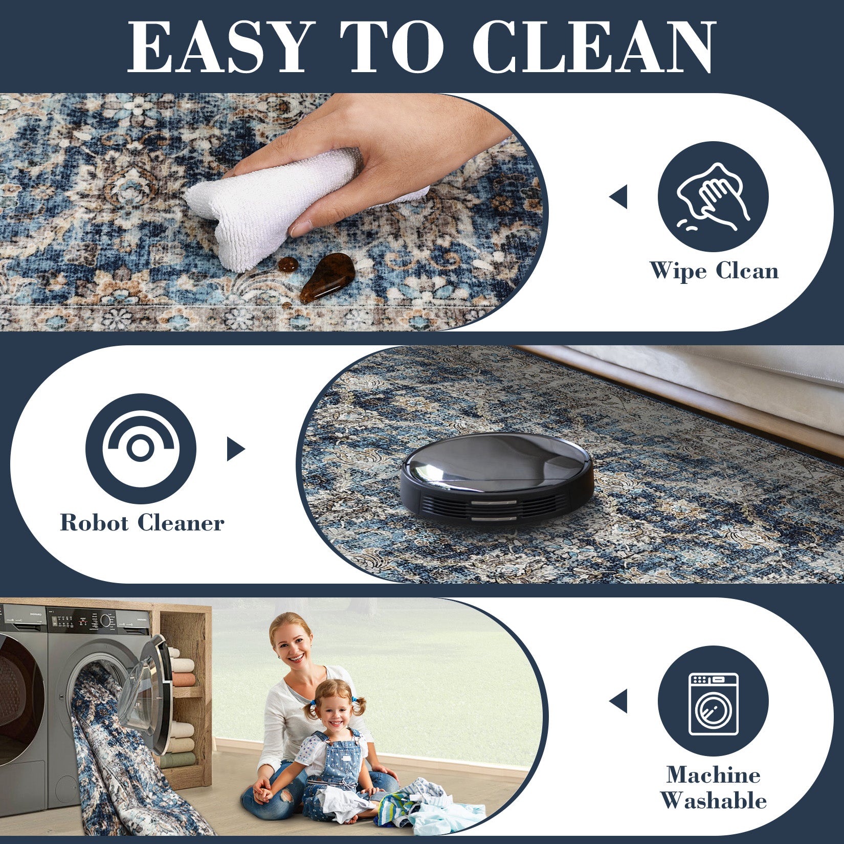 Garvee Oriental Vintage Floral Non Slip Area Rug for Living Room Bedroom, Soft and Foldable, Perfect for Home Nursery Office