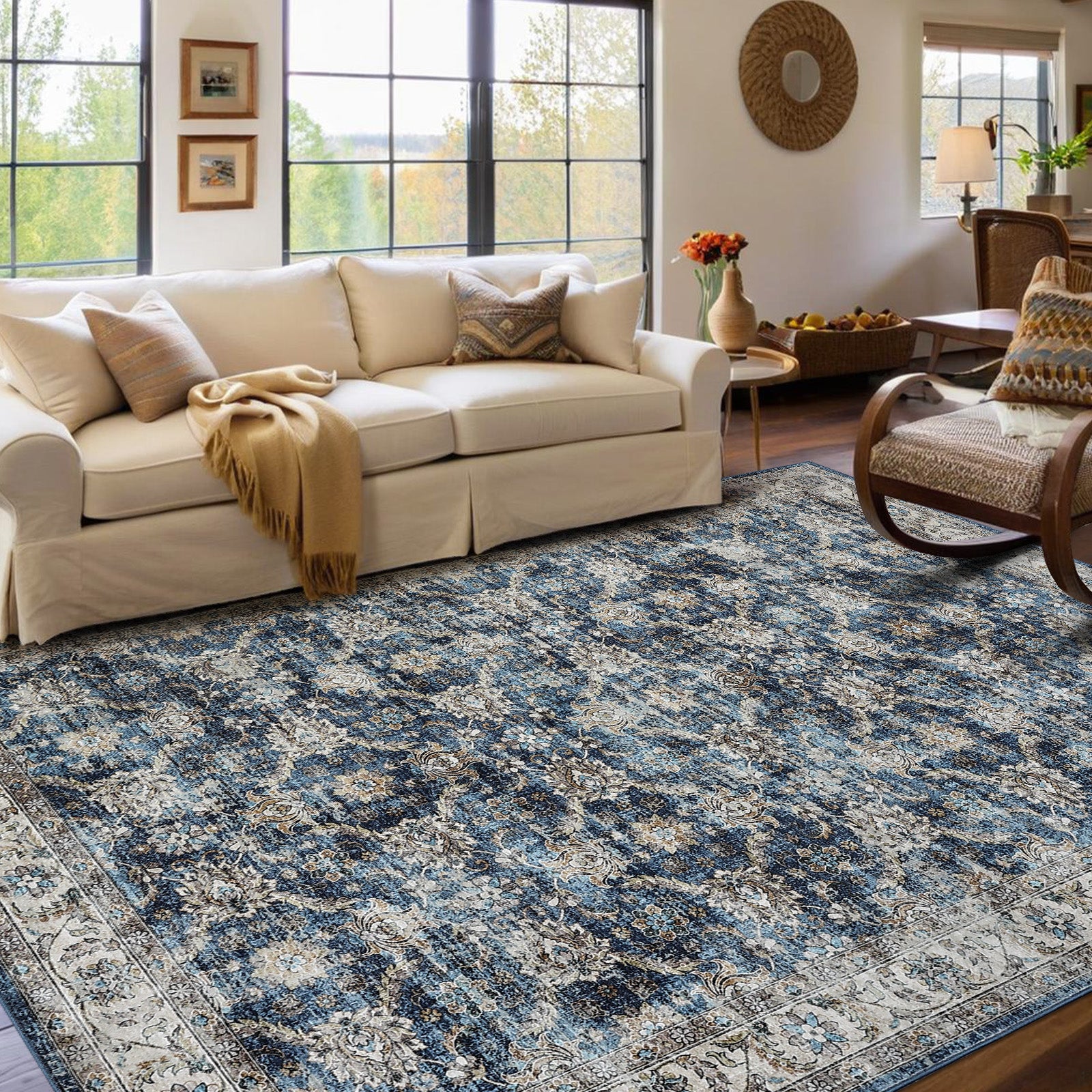 Garvee Oriental Vintage Floral Non Slip Area Rug for Living Room Bedroom, Soft and Foldable, Perfect for Home Nursery Office