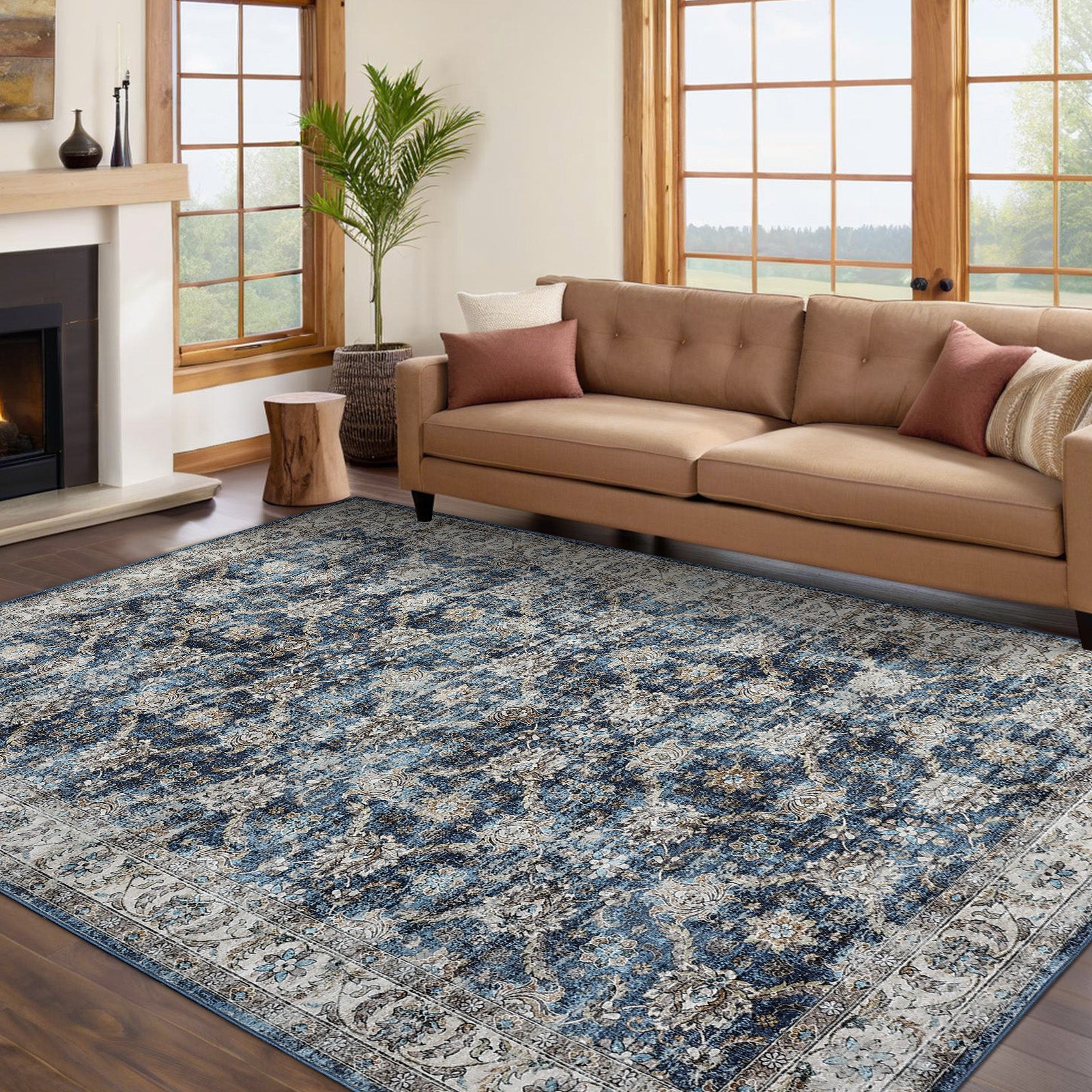 Garvee Oriental Vintage Floral Non Slip Area Rug for Living Room Bedroom, Soft and Foldable, Perfect for Home Nursery Office