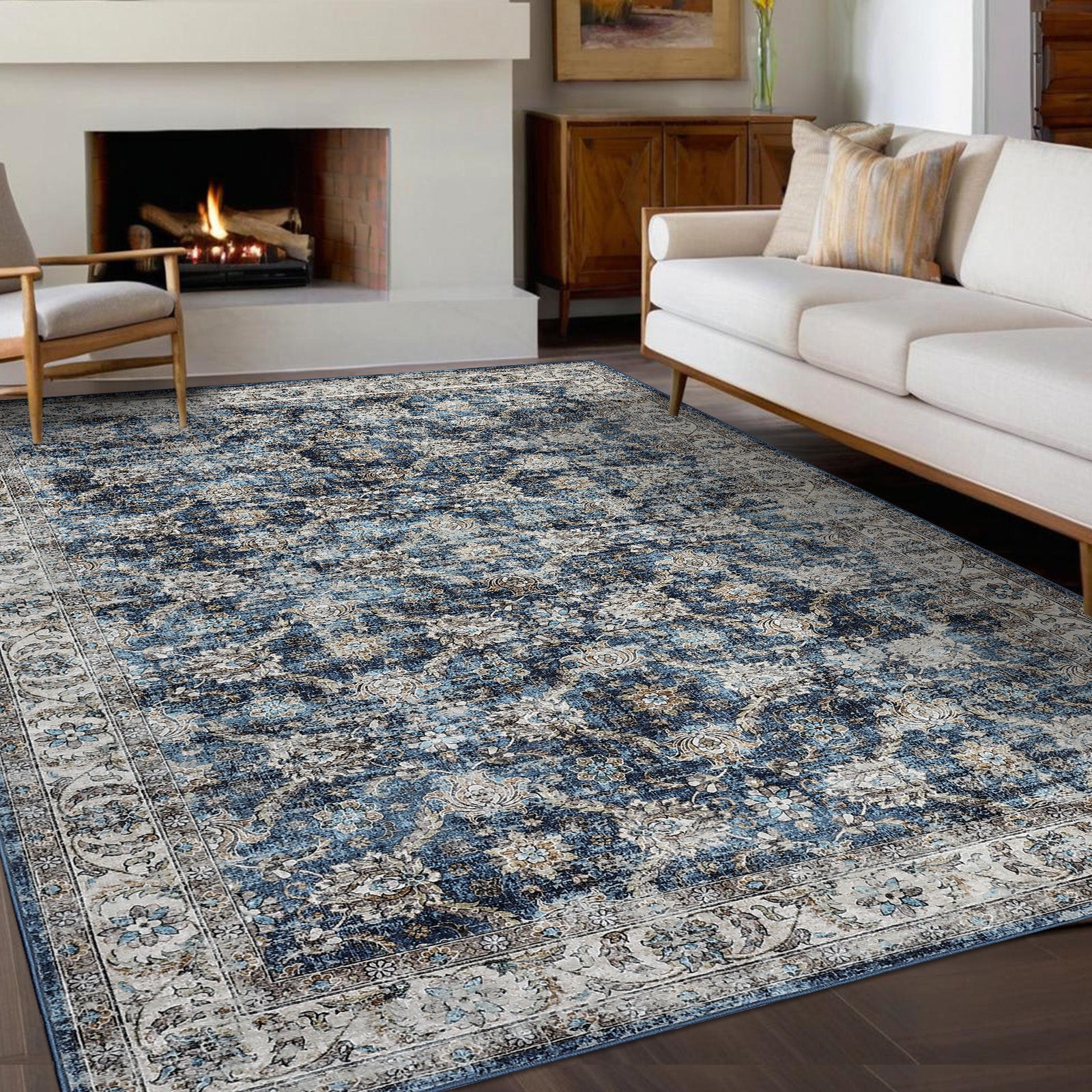 Garvee Oriental Vintage Floral Non Slip Area Rug for Living Room Bedroom, Soft and Foldable, Perfect for Home Nursery Office