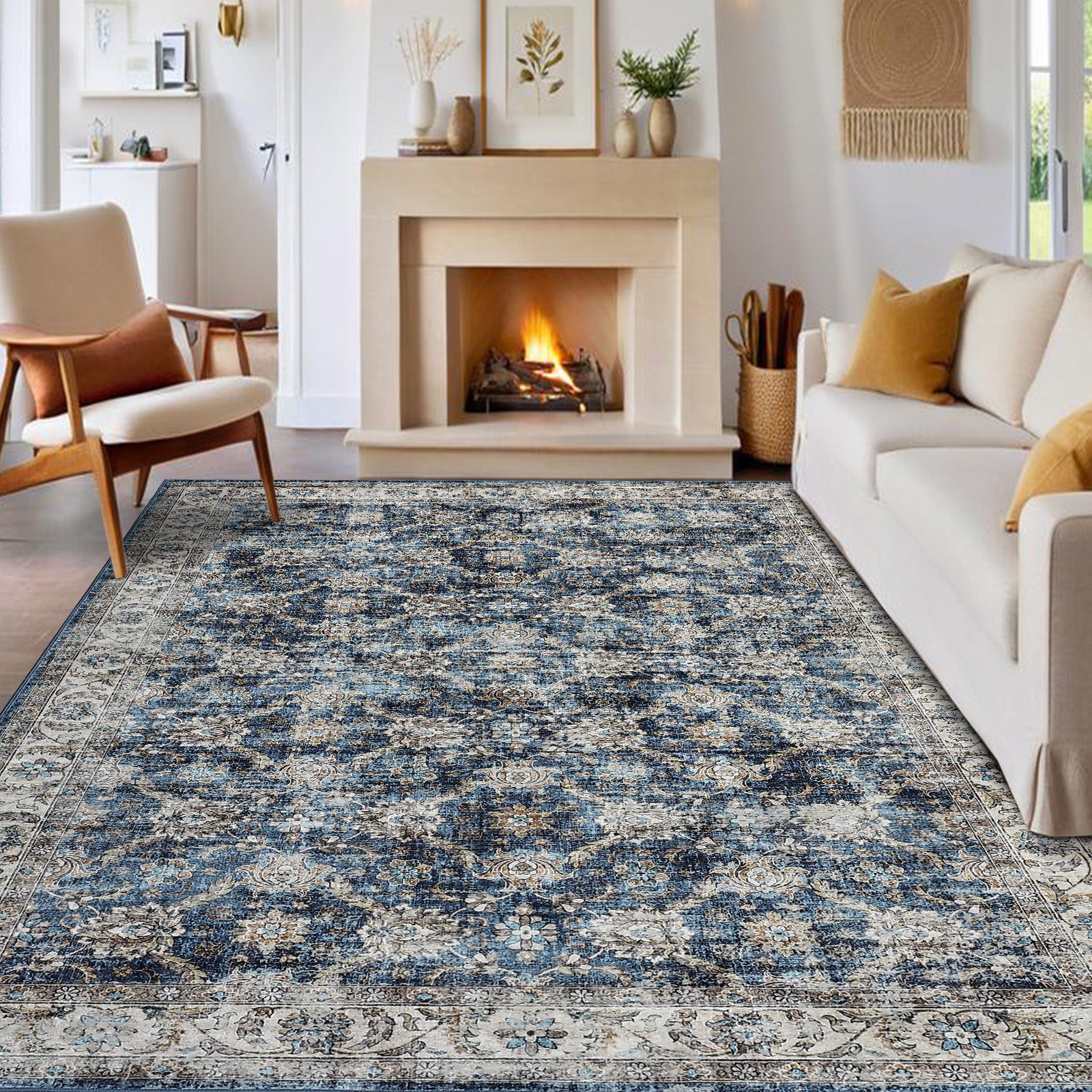 Garvee Oriental Vintage Floral Non Slip Area Rug for Living Room Bedroom, Soft and Foldable, Perfect for Home Nursery Office