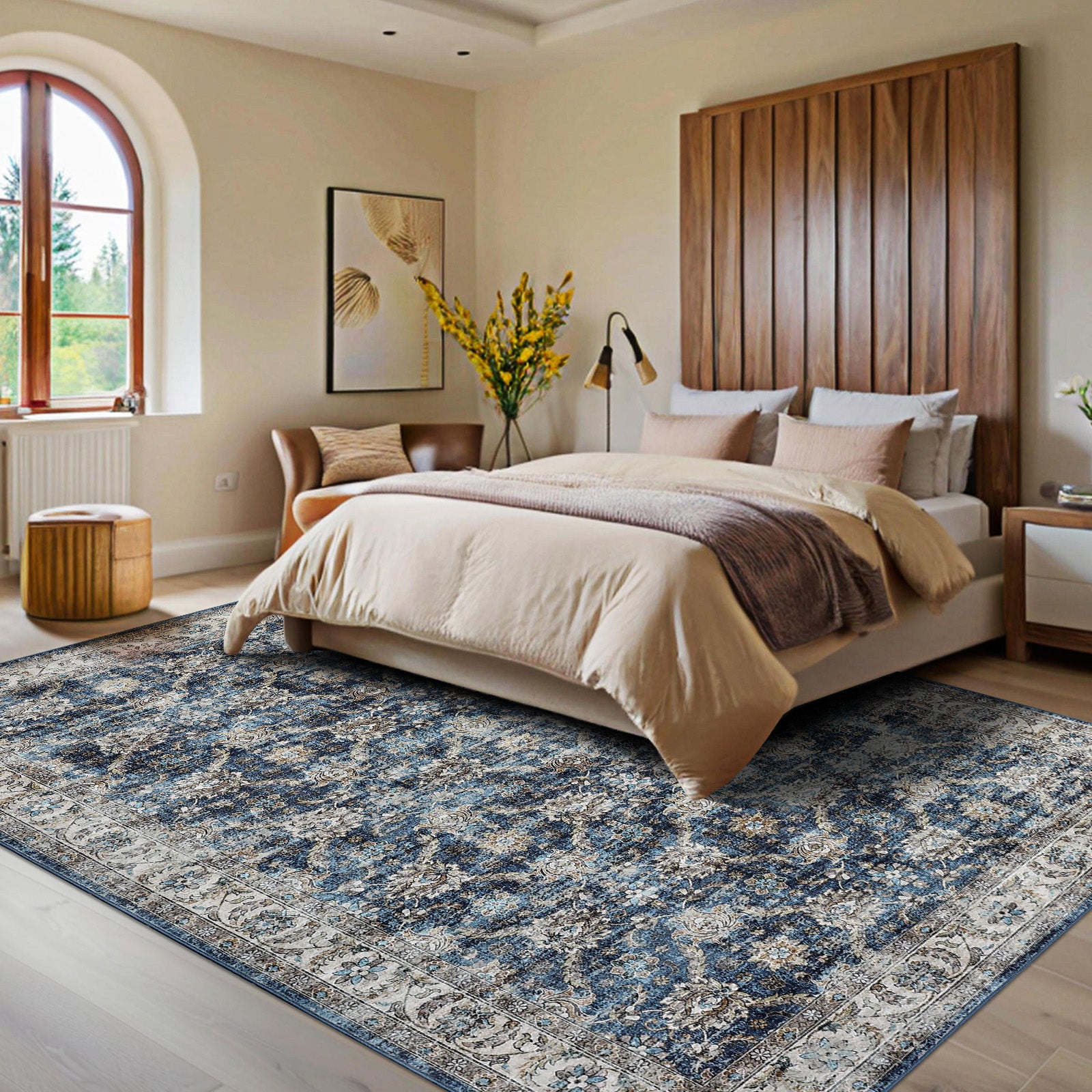 Garvee Oriental Vintage Floral Non Slip Area Rug for Living Room Bedroom, Soft and Foldable, Perfect for Home Nursery Office