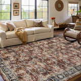Garvee 8' x 10' Distressed Vintage Persian Floral Area Rug, Machine Washable Non-Slip Low-Pile Soft Rug for Living Room, Bedroom & Dining Room, Red - Red