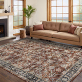 Garvee 10' x 13' Distressed Vintage Persian Floral Area Rug, Machine Washable Non-Slip Low-Pile Soft Rug for Living Room, Bedroom & Nursery, Red - Red