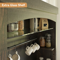 Garvee Coffee Bar Cabinet with LED Lights 72" Tall Buffet Cabinet with Storage Farmhouse Kitchen Sideboard Tall Coffee Hutch Cabinet with Microwave Stand/Wine Rack/Glass Shelf Dining Room, Dark Oak