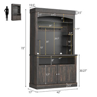 Garvee Coffee Bar Cabinet with LED Lights 72" Tall Buffet Cabinet with Storage Farmhouse Kitchen Sideboard Tall Coffee Hutch Cabinet with Microwave Stand/Wine Rack/Glass Shelf Dining Room, Dark Oak