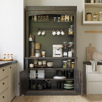 Garvee Coffee Bar Cabinet with LED Lights 72" Tall Buffet Cabinet with Storage Farmhouse Kitchen Sideboard Tall Coffee Hutch Cabinet with Microwave Stand/Wine Rack/Glass Shelf Dining Room, Dark Oak