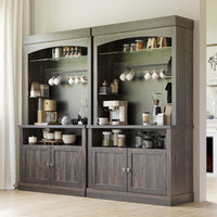 Garvee Coffee Bar Cabinet with LED Lights 72" Tall Buffet Cabinet with Storage Farmhouse Kitchen Sideboard Tall Coffee Hutch Cabinet with Microwave Stand/Wine Rack/Glass Shelf Dining Room, Dark Oak