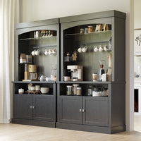 Garvee Coffee Bar Cabinet with LED Lights 72" Tall Buffet Cabinet with Storage Farmhouse Kitchen Sideboard Tall Coffee Hutch Cabinet with Microwave Stand/Wine Rack/Glass Shelf Dining Room