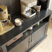 Garvee Coffee Bar Cabinet with LED Lights 72" Tall Buffet Cabinet with Storage Farmhouse Kitchen Sideboard Tall Coffee Hutch Cabinet with Microwave Stand/Wine Rack/Glass Shelf Dining Room