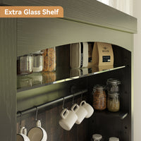 Garvee Coffee Bar Cabinet with LED Lights 72" Tall Buffet Cabinet with Storage Farmhouse Kitchen Sideboard Tall Coffee Hutch Cabinet with Microwave Stand/Wine Rack/Glass Shelf Dining Room