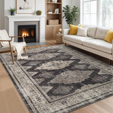 Garvee 9x12 Living Room Rug Washable, Soft Vintage Large Bedroom Rugs Classic Retro Indoor Floor Carpet, Farmhouse Low Pile Non-Slip Rugs for Bedroom Dining Room, Taupe Multi - Taupe Multi