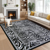 Garvee Living Room Rug 8x10 Washable, Soft Leopard Patchwork Print Large Area Rugs for Bedroom Low Pile Non-Slip Dining Room Rugs Indoor Floor Carpet, Grey - Black Gray