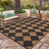 Garvee Outdoor Black & Brown 8x10 Rug Waterproof Reversible Outdoor Plastic Straw Rug with 4 Stakes & Portable Bag Boho Patio Rugs Carpet RV Mat Outside for Patio Camp Balcony Deck Picnic - Black & Brown