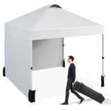 Garvee 10'x10' Pop-Up Canopy Tent - Portable Beach Tent with 2 Sidewalls & Vented Roof, Wheeled Bag & Sandbag, Instant Outdoor Shelter for Camping & Parties, White - White