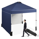 Garvee 10' X 10' Pop Up Canopy Tent, Portable Beach Tent with 2 Sidewalls and Vented Roof, Outdoor Instant Canopy Tent with Wheeled Carry Bag and Sandbag for Camping Picnic Party, Navy Blue - Navy Blue