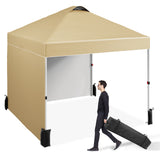 Garvee 10' X 10' Pop Up Canopy Tent, Portable Beach Tent with 2 Sidewalls and Vented Roof, Outdoor Instant Canopy Tent with Wheeled Carry Bag and Sandbag for Camping Picnic Party, Khaki - Khaki