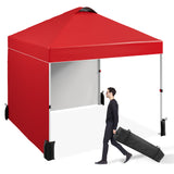 Garvee 10' X 10' Pop Up Canopy Tent, Portable Beach Tent with 2 Sidewalls and Vented Roof, Outdoor Instant Canopy Tent with Wheeled Carry Bag and Sandbag for Camping Picnic Party, Red - Red