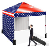 Garvee 10' X 10' Pop Up Canopy Tent, Portable Beach Tent with 2 Sidewalls and Vented Roof, Outdoor Instant Canopy Tent with Wheeled Carry Bag and Sandbag for Camping Picnic Party, American Flag Colors - American Flag Colors
